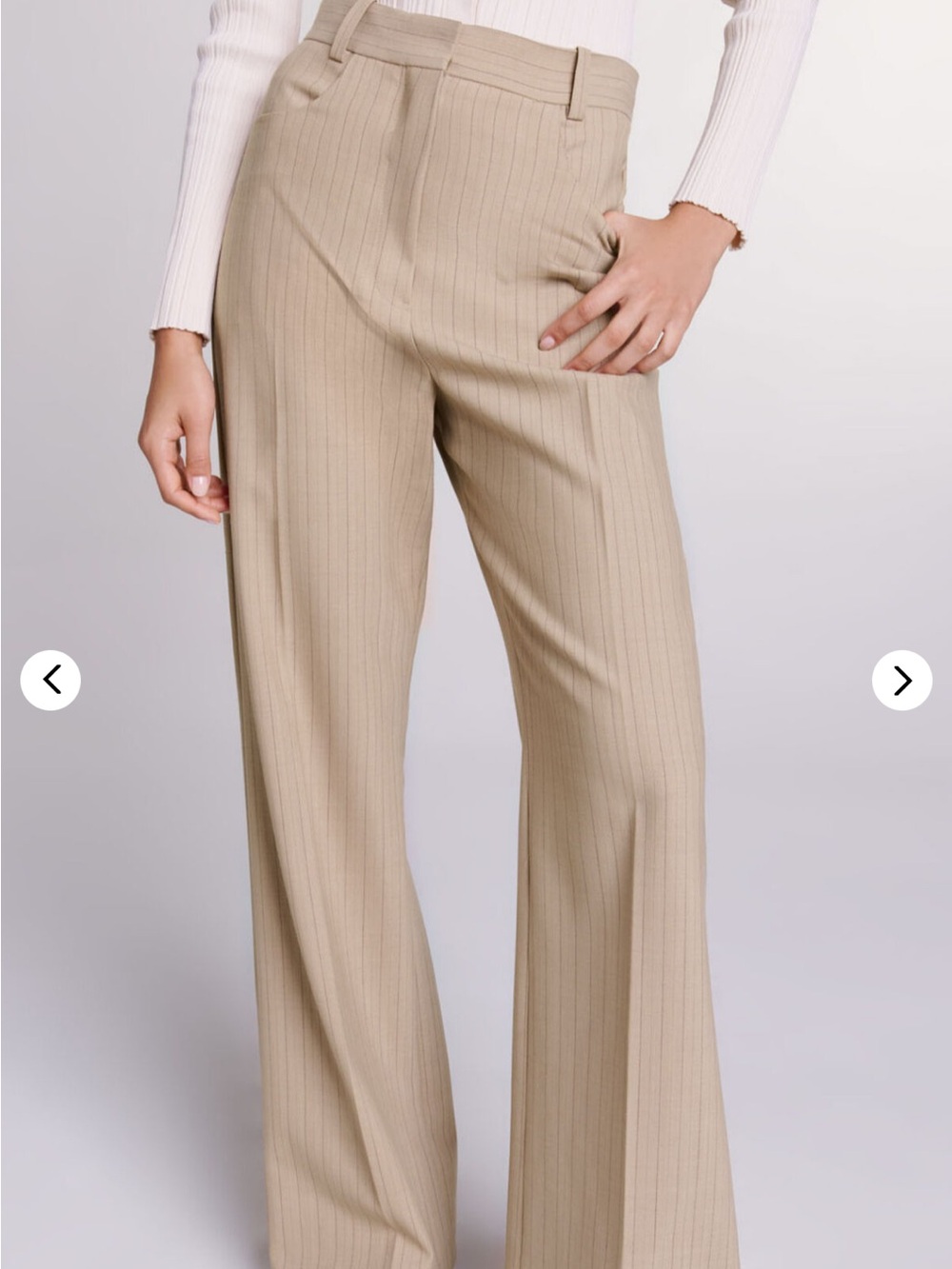 Maje Beige Pinstripe Wide-Leg Trousers